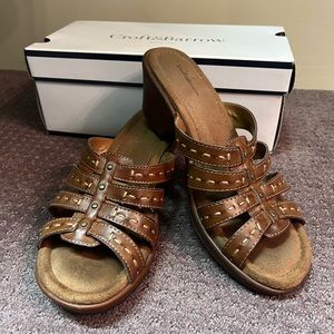 Croft & Barrow Brown Leather Strap Slip On Wedge Sandals